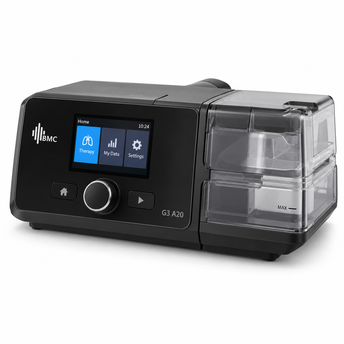 CPAP Automático BMC G3 A20 com umidificador em fundo claro