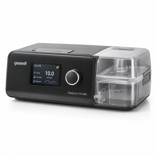 CPAP Automático Yuwell YH-480 com umidificador em fundo claro